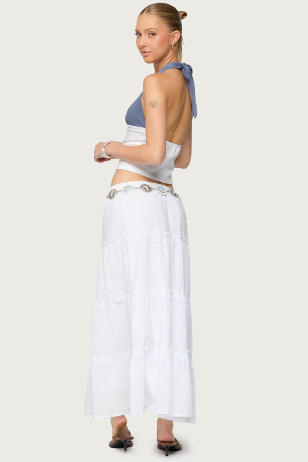 Edikted Janna Color Block Halter Top Blue And White