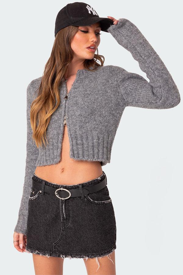 edikted Jillian Double Zip Cardigan dark gray melange