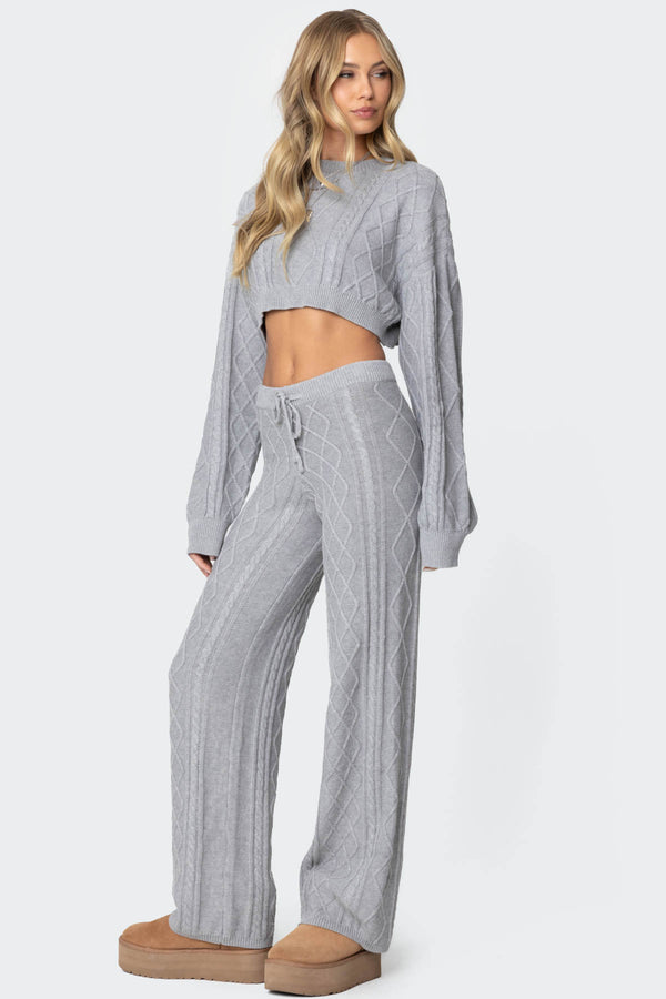 Edikted Kasey Cable Knit Cropped Sweater Gray Melange