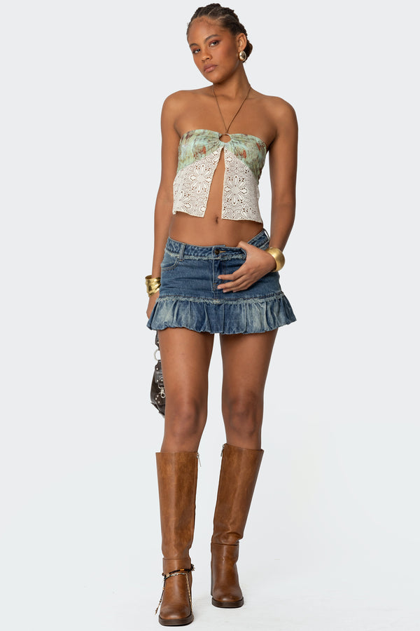 Edikted Kloe Backless Crochet Split Front Top Green