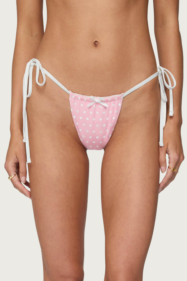 Edikted Leigh Polka Dot String Bikini Bottom Pink And White