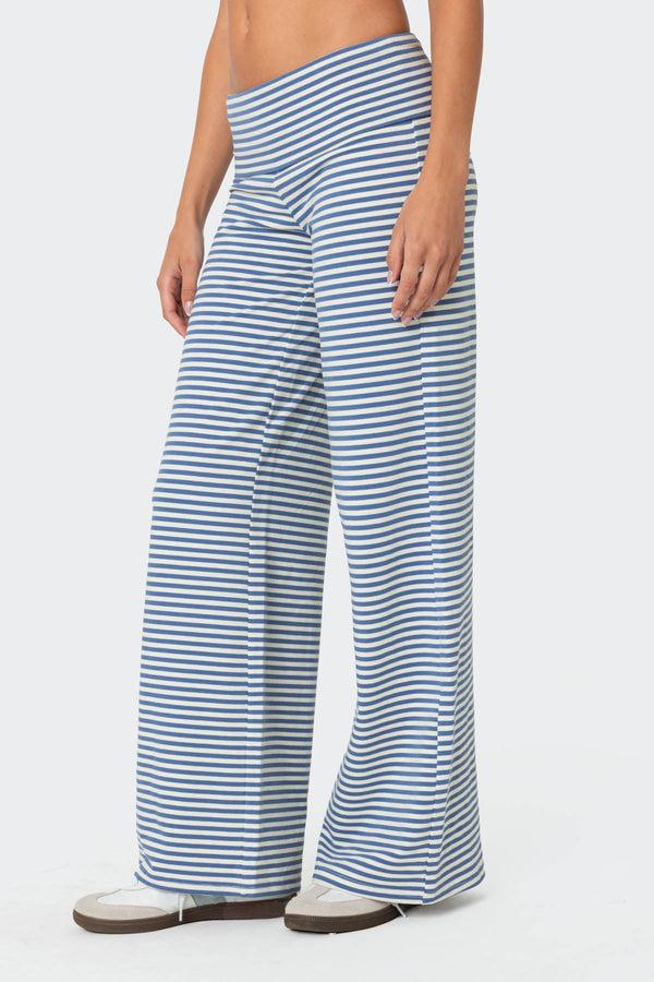 Edikted Lilah Striped Fold Over Pants Blue And White