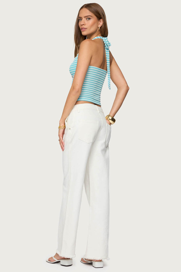Edikted Lovina Textured Striped Halter Top Turquoise