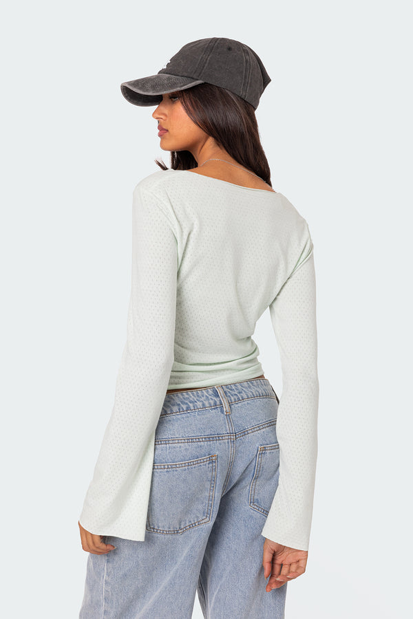 Edikted Maddison Pointelle Long Sleeve T Shirt Light Blue