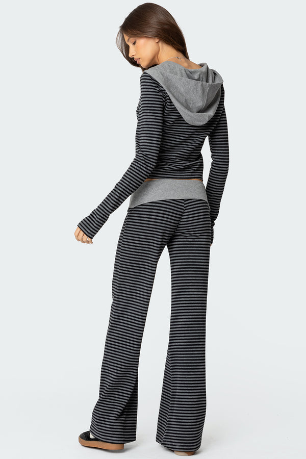Edikted Meggy Striped Fold Over Pants Black And Gray