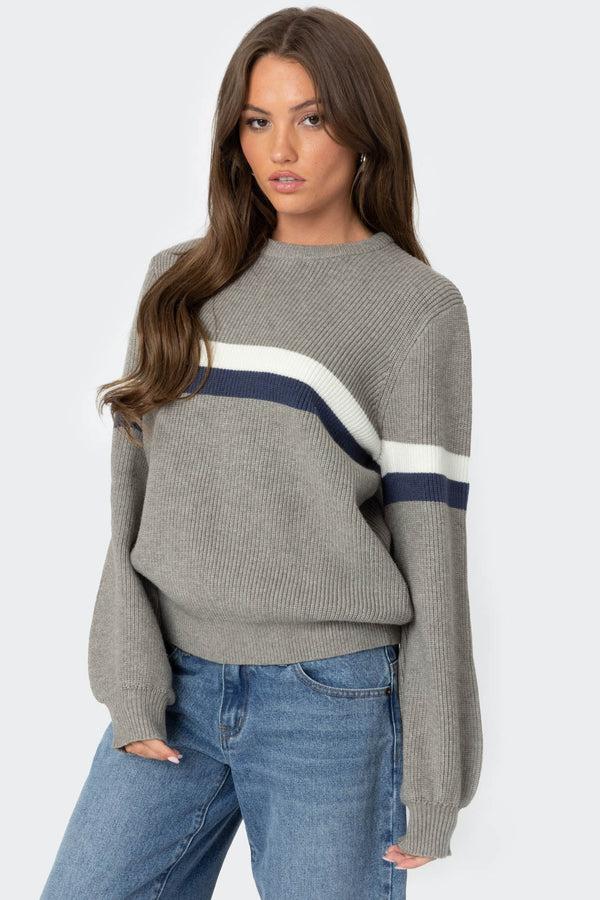 Edikted Nautical Striped Oversized Sweater Gray Melange
