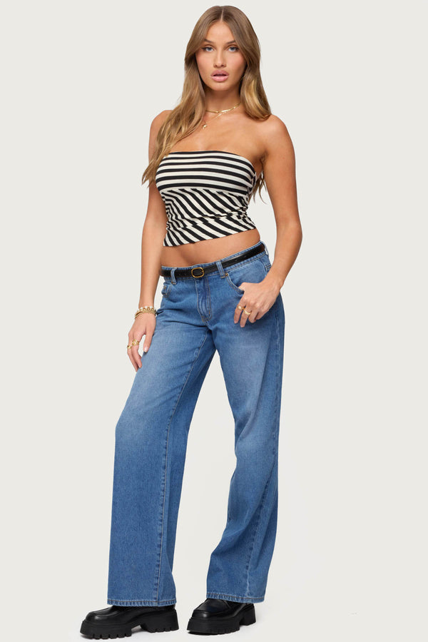 Edikted Nikoletta Straight Leg Low Rise Jeans Blue Washed