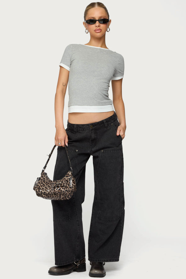 edikted Petite Ayla Low Rise Carpenter Jeans black washed