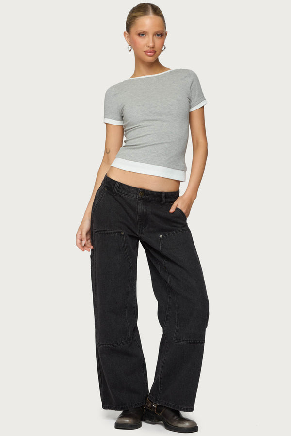 Edikted Petite Ayla Low Rise Carpenter Jeans Black Washed