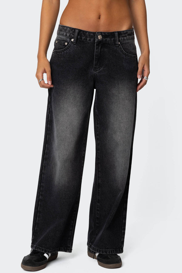 Edikted Petite Magda Low Rise Acid Wash Jeans Black Washed