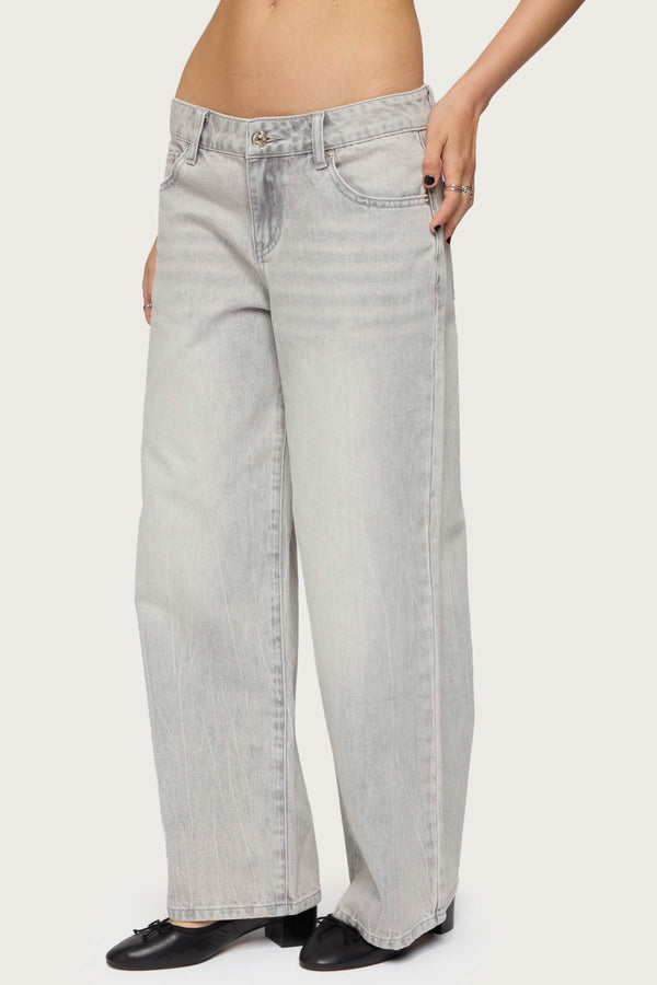 Edikted Petite Magda Low Rise Acid Wash Jeans Gray Washed