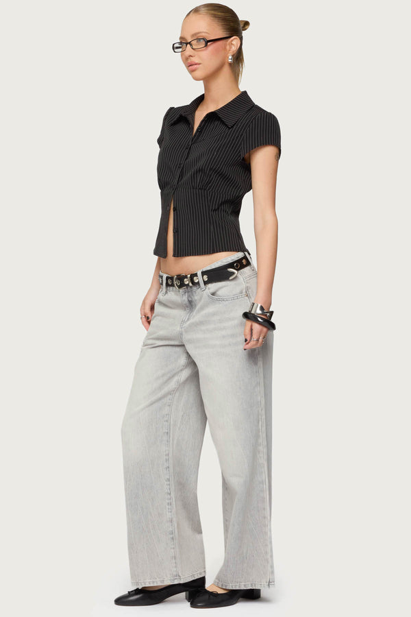 Edikted Petite Magda Low Rise Acid Wash Jeans Gray Washed