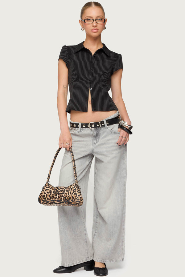 edikted Petite Magda Low Rise Acid Wash Jeans gray washed