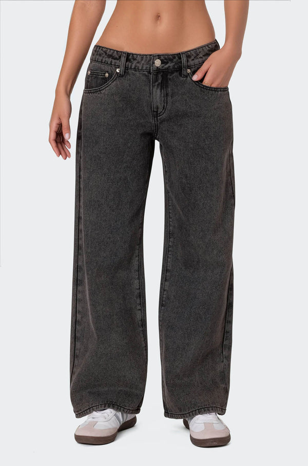 Edikted Petite Raelynn Washed Low Rise Jeans Black Washed