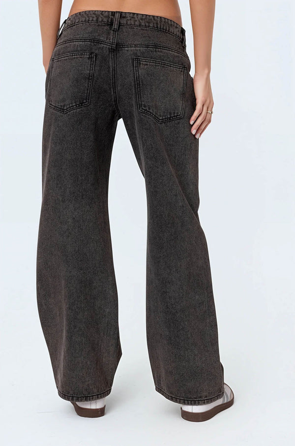 Edikted Petite Raelynn Washed Low Rise Jeans Black Washed