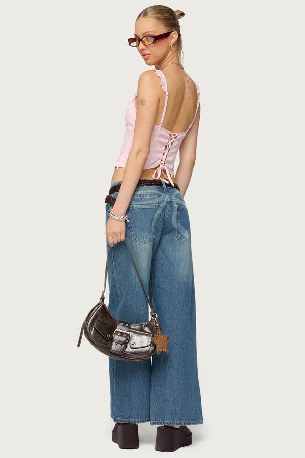 Edikted Petite Vyxen Vintage Washed Low Rise Jeans Blue Vintage Washed