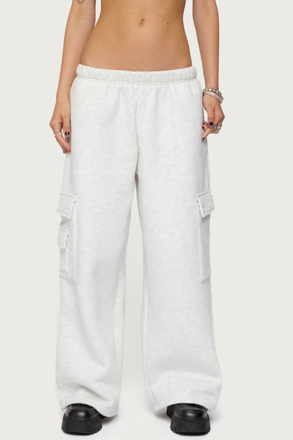 Edikted Petite Wide Leg Cargo Sweatpants Light Gray