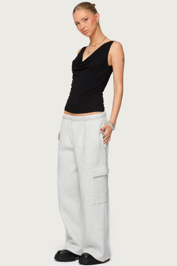 Edikted Petite Wide Leg Cargo Sweatpants Light Gray