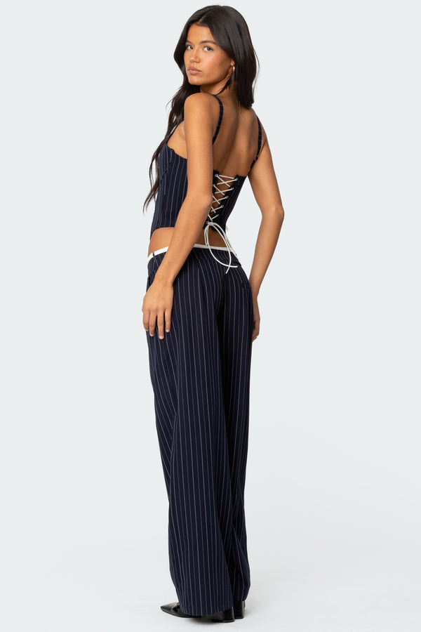 Edikted Pinstripe Peekaboo Drawstring Corset Navy And White