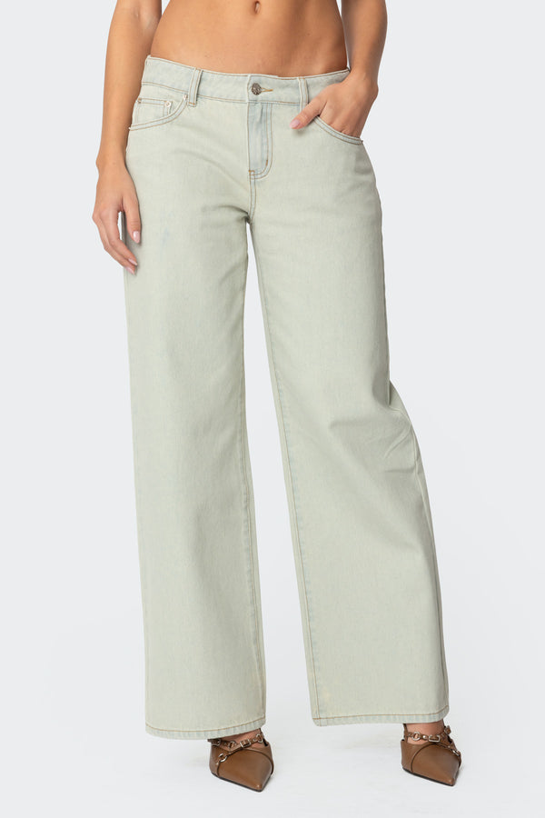 Edikted Raelynn Washed Low Rise Jeans Blue Vintage Washed