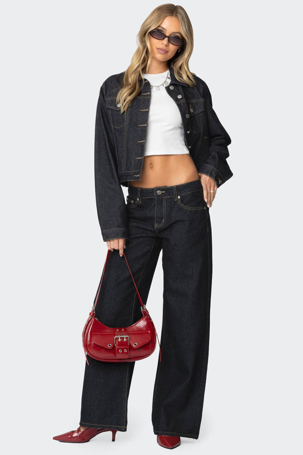 edikted Raelynn Washed Low Rise Jeans indigo blue raw washed