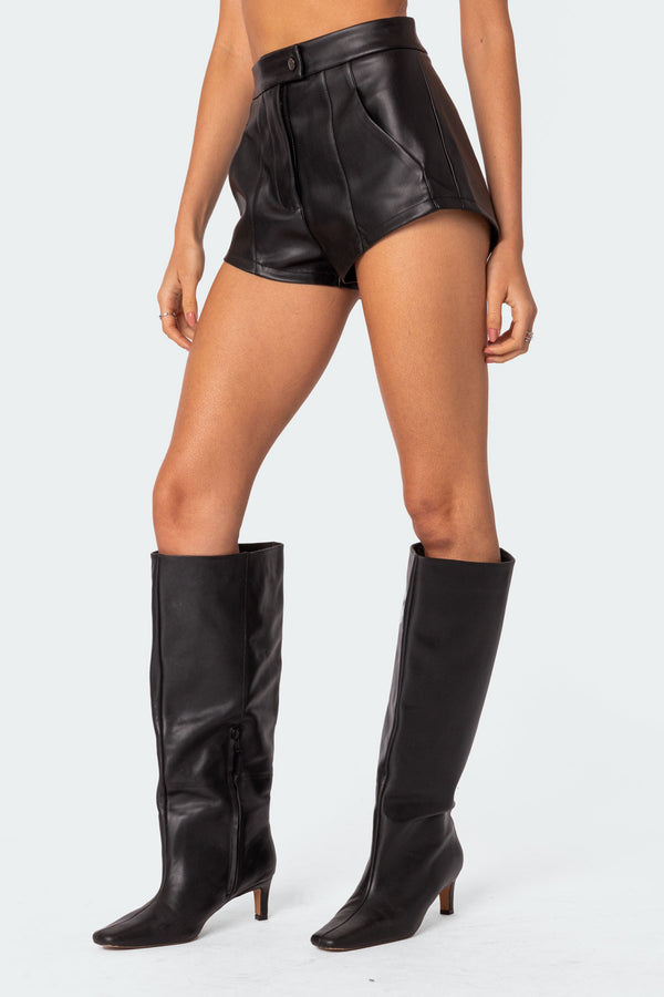 Edikted Ramona High Rise Faux Leather Micro Shorts Black