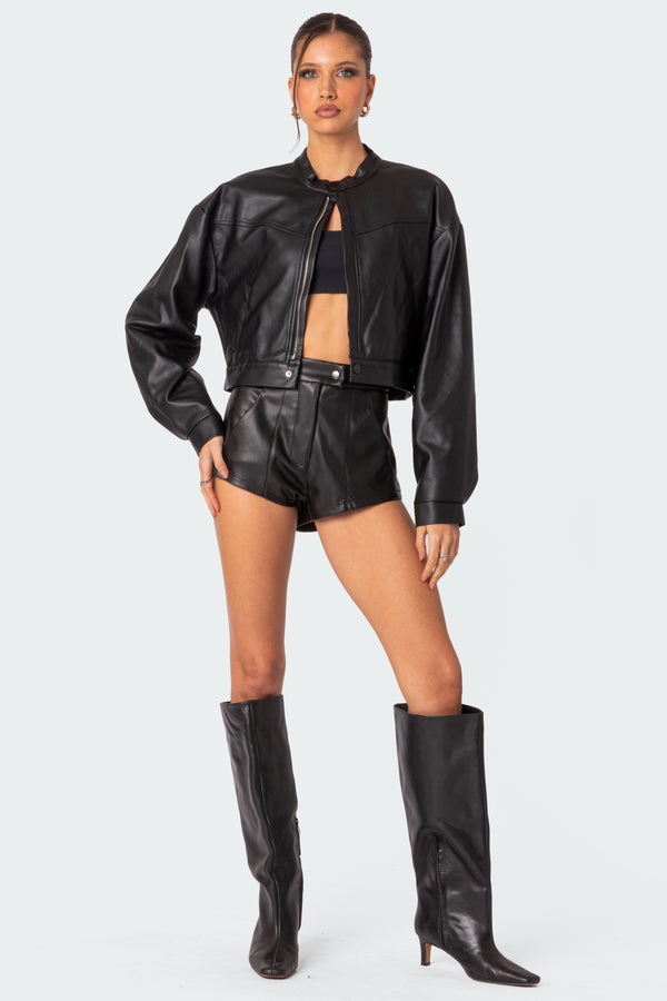 edikted Ramona High Rise Faux Leather Micro Shorts black