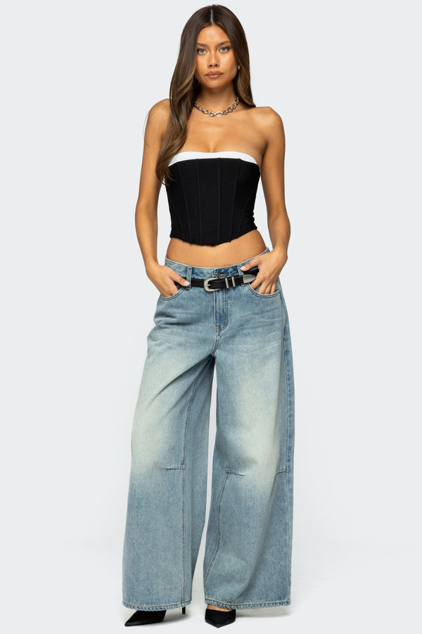 Edikted Ryla Contrast Layered Mesh Corset Black And White