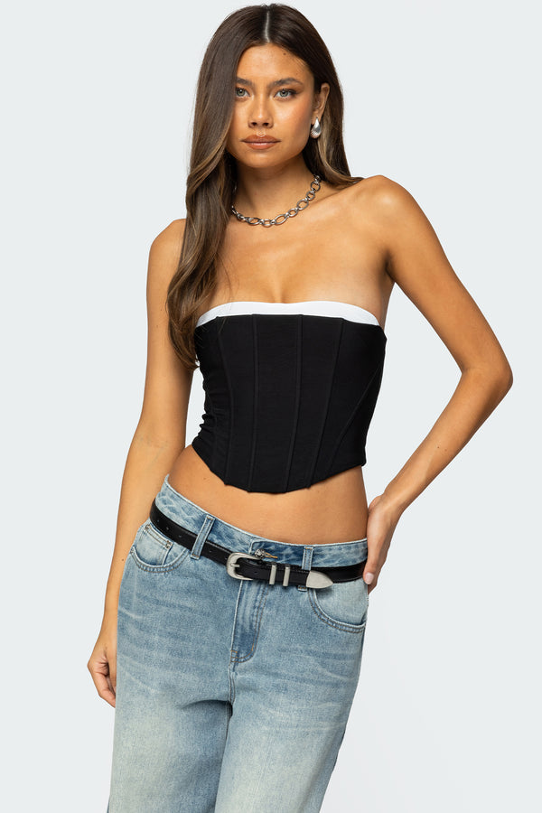 edikted Ryla Contrast Layered Mesh Corset black and white