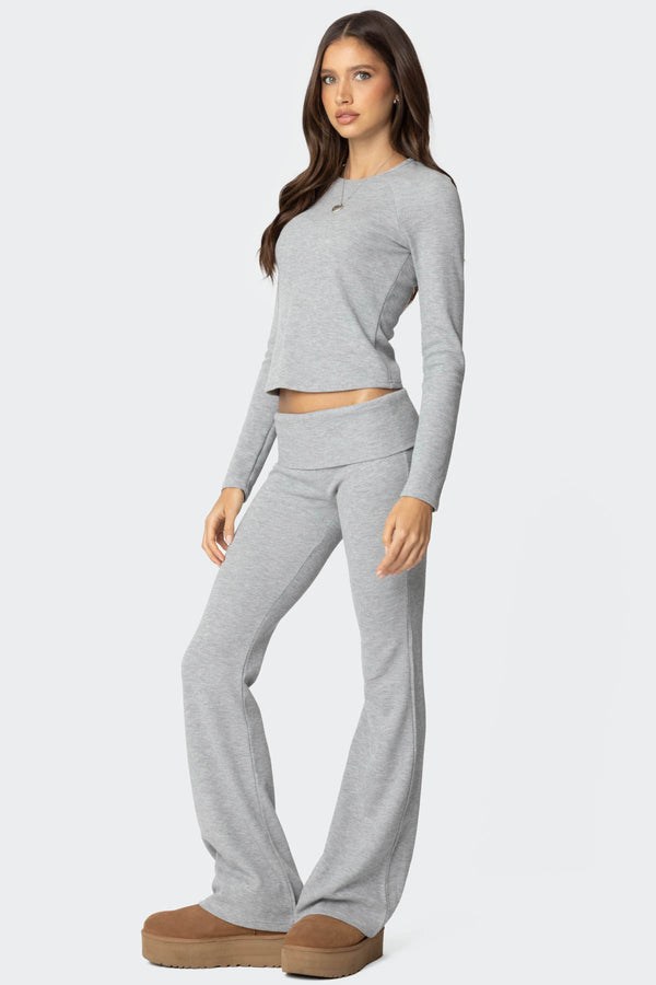 Edikted Sab Fold Over Waffle Knit Pants Gray Melange