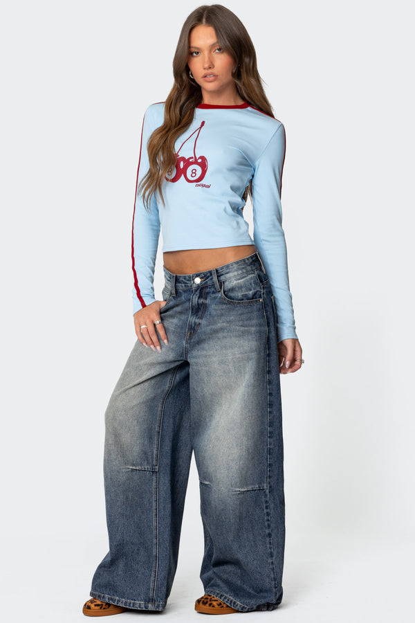 Edikted Skater Girl Washed Low Rise Jeans Blue Washed
