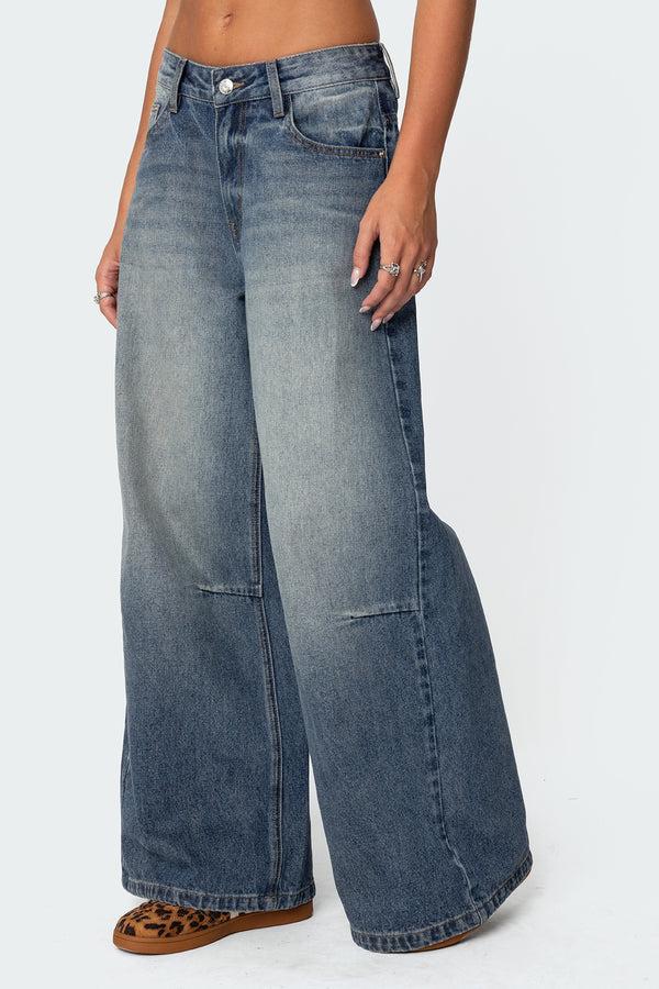 Edikted Skater Girl Washed Low Rise Jeans Blue Washed