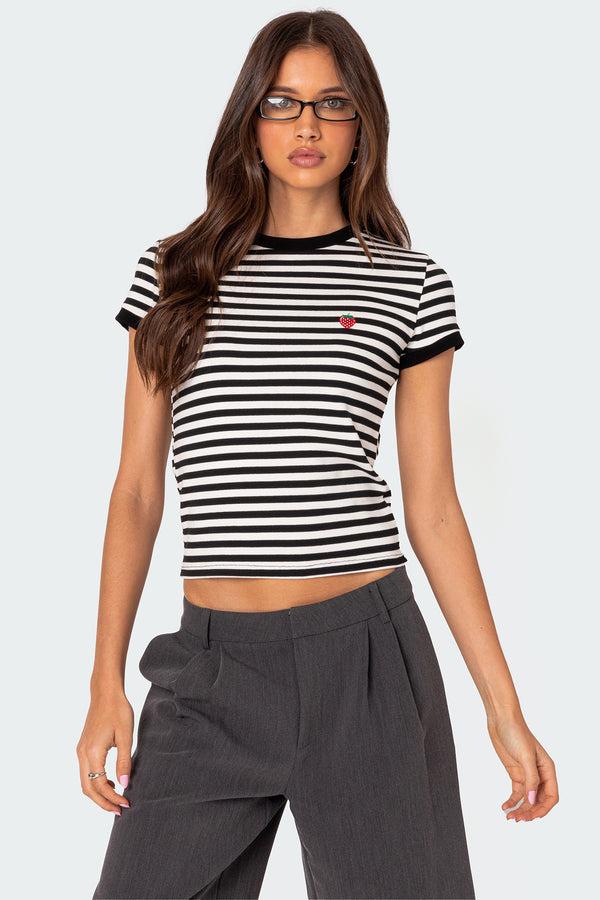 edikted Strawberry Fields Striped T Shirt black and white