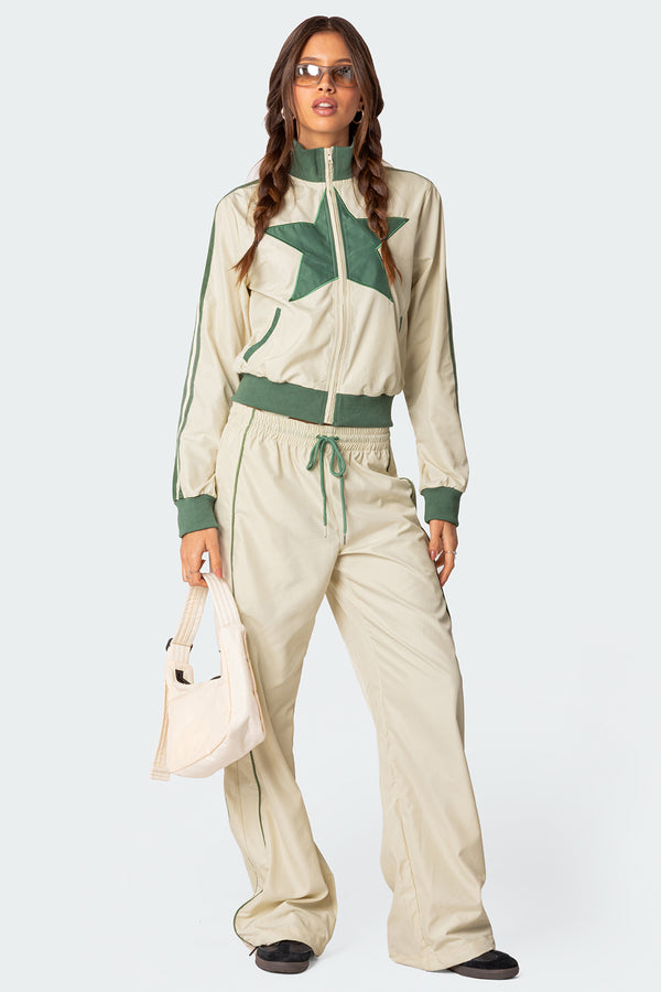 Edikted Superstar Nylon Track Jacket Off White And Olive
