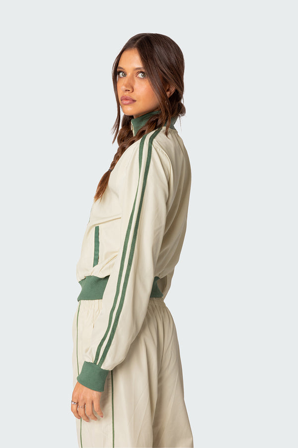 Edikted Superstar Nylon Track Jacket Off White And Olive