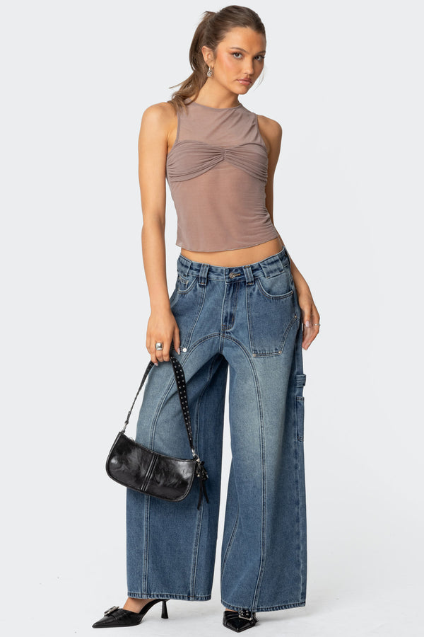 edikted Tal Baggy Low Rise Carpenter Jeans blue washed