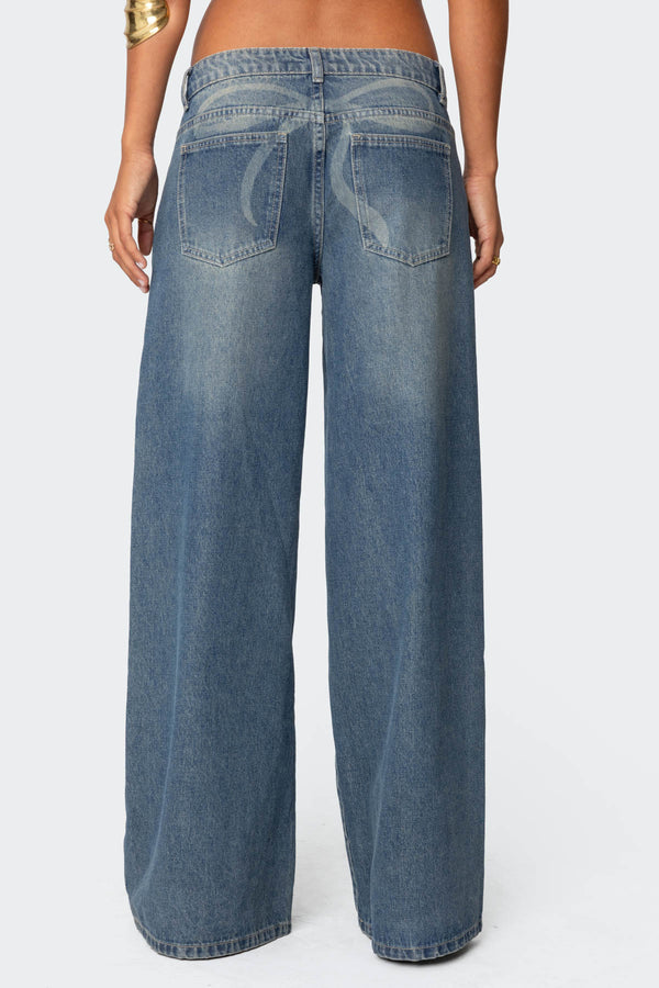 Edikted Vyxen Vintage Washed Low Rise Jeans Blue Vintage Washed