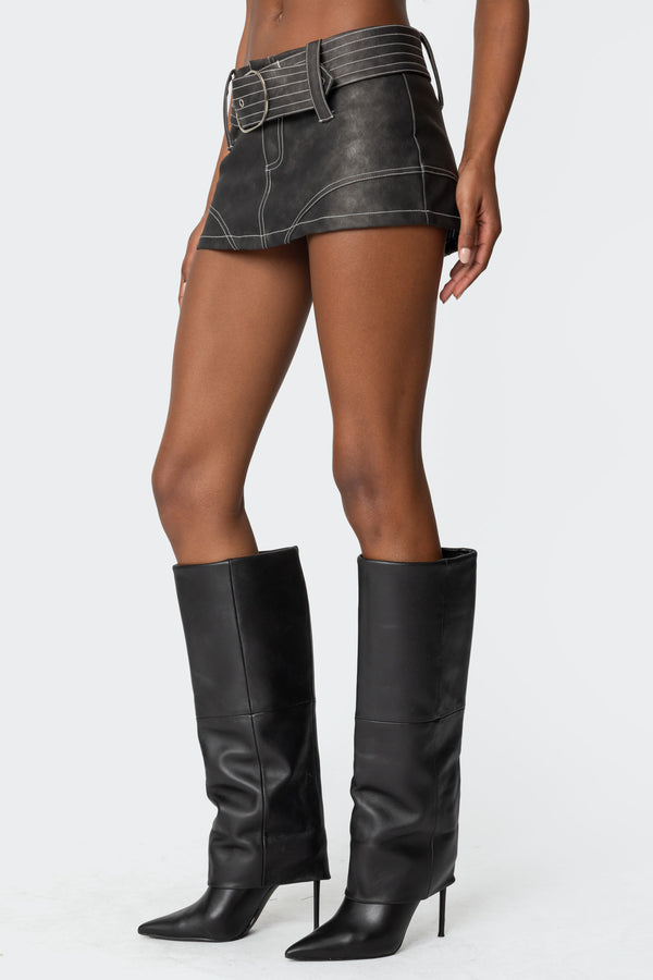 Edikted Washed Faux Leather Mini Skort Black Washed