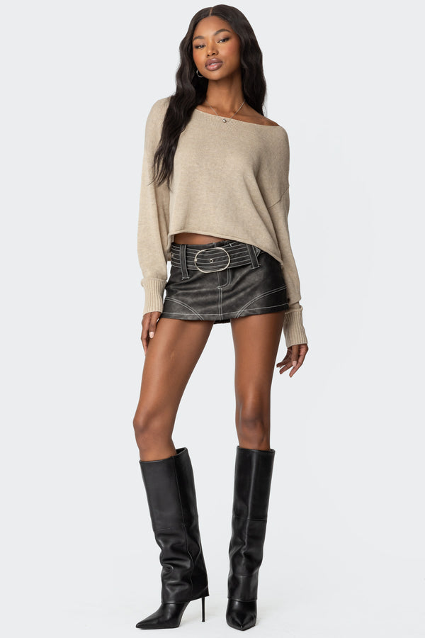 Edikted Washed Faux Leather Mini Skort Black Washed