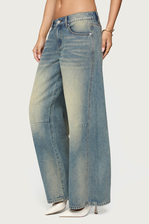 Edikted Washed Low Rise Baggy Jeans Blue Vintage Washed