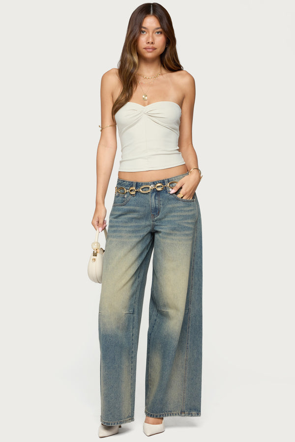 edikted Washed Low Rise Baggy Jeans blue vintage washed