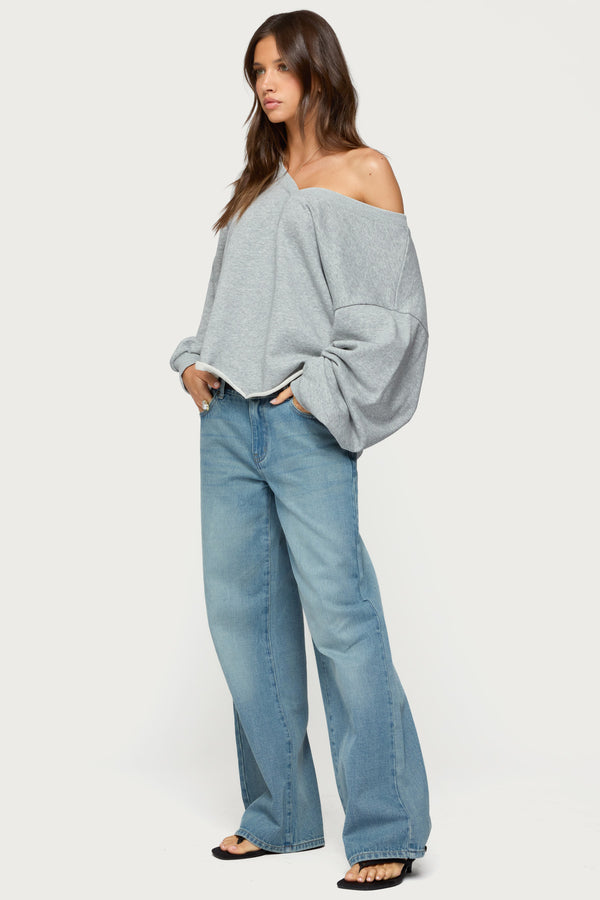 Edikted Winfred Oversized V Neck Sweatshirt Gray Melange