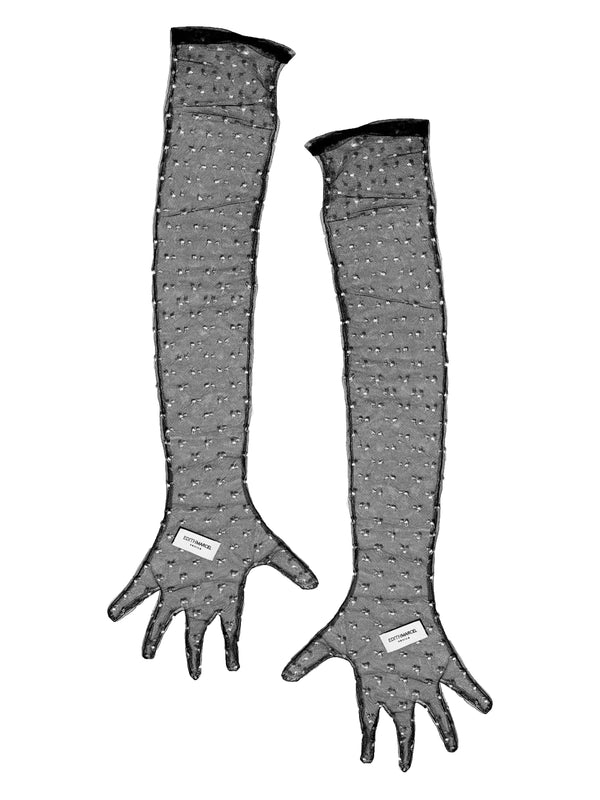 edithmarcel Long Tulle Gloves with Embroidered Polka Dots