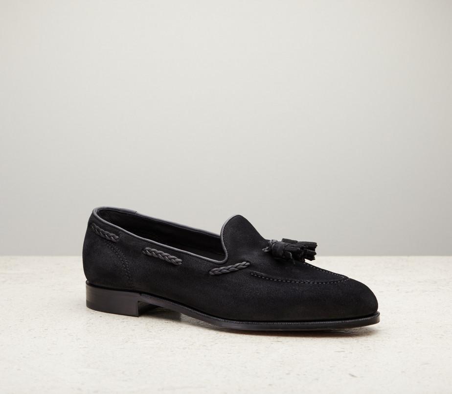 edward green Belgravia Unlined 184 Last — black suede with slim leather soles