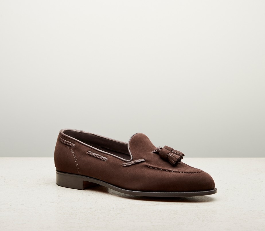 edward green Belgravia Unlined 184 Last — espresso suede with slim leather soles