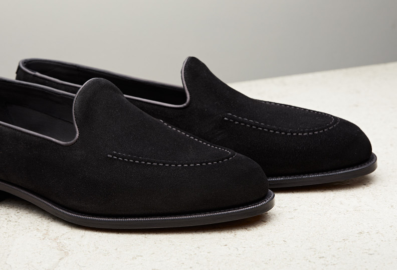 Edward Green Hampton 184 Last — Black Suede With Slim Leather Soles