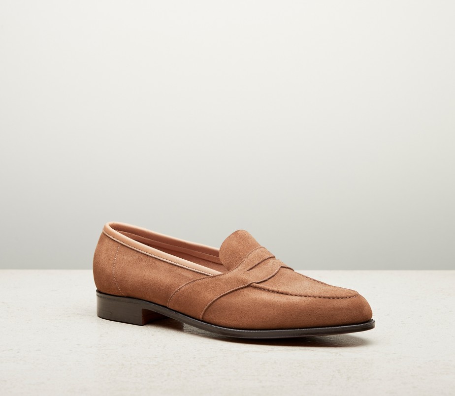 edward green Montpellier Unlined 184 Last — raw umber suede with slim leather soles