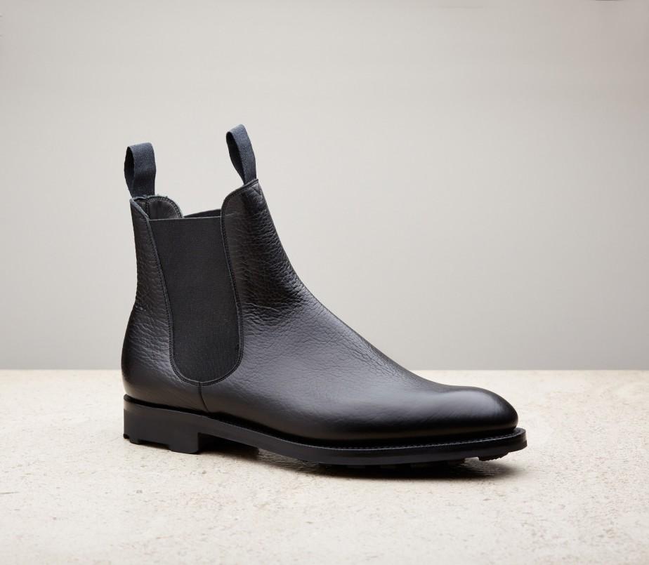 edward green Newmarket 303 last — black london grain with rugged ridgeway soles