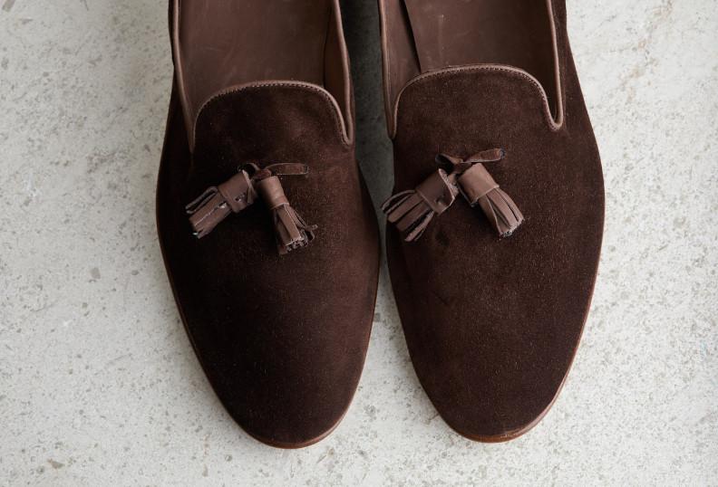 Edward Green Penzance 389 Last — Brown Pepper Baby Calf Suede With Leather Soles