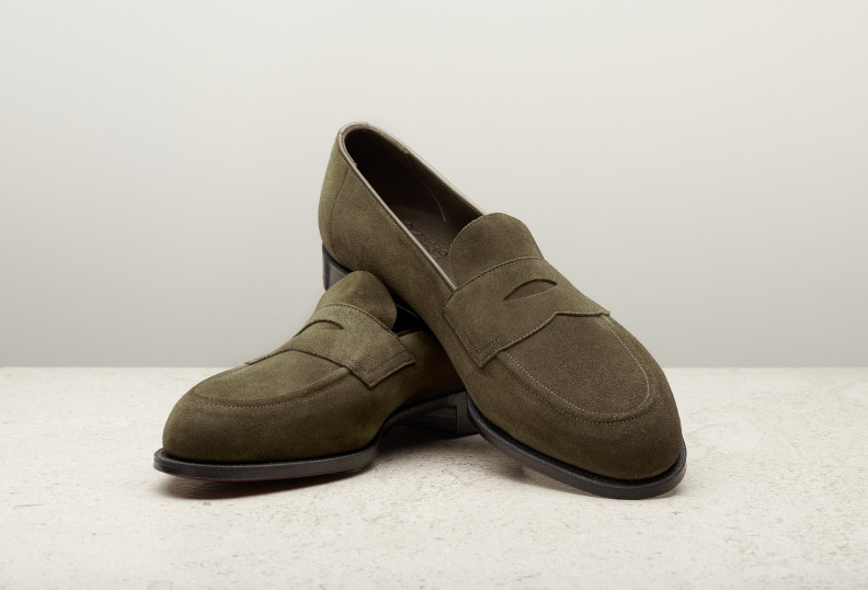Edward Green Piccadilly Unlined 184 Last — Army Green Suede With Slim Leather Soles